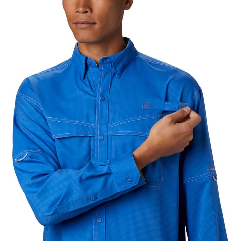 Columbia PFG Low Drag Offshore Long Sleeve Men's Shirt Blue | OUTVPX-920