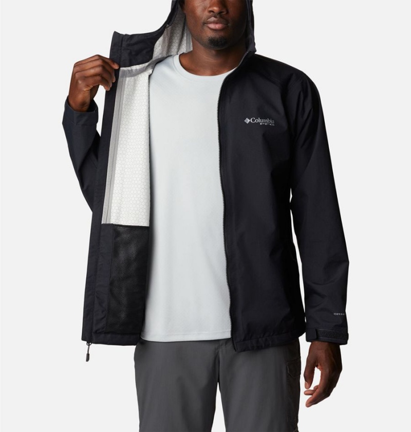 Columbia PFG Omni-Tech 3D Men's Rain Jacket Black | CLGFUM-413