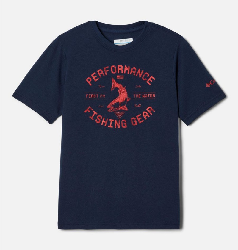 Columbia PFG Short Sleeve Seasonal Graphic Kids\' T-Shirt Navy | LMTDUJ-957