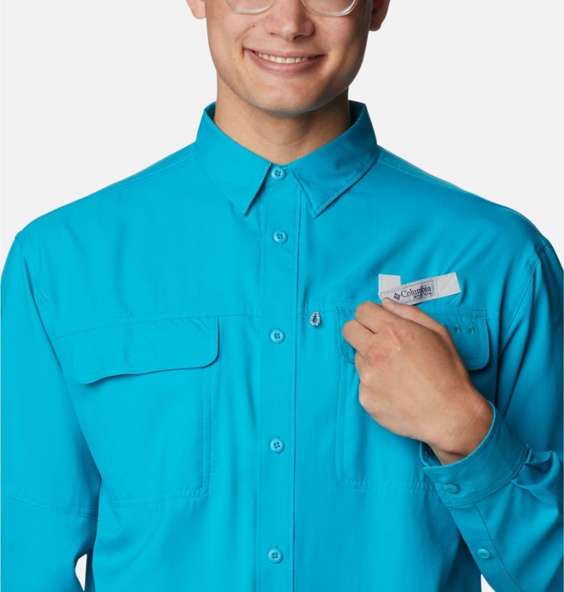 Columbia PFG Skiff Guide Woven Long Sleeve Men's Shirt Turquoise | NJBSXO-918