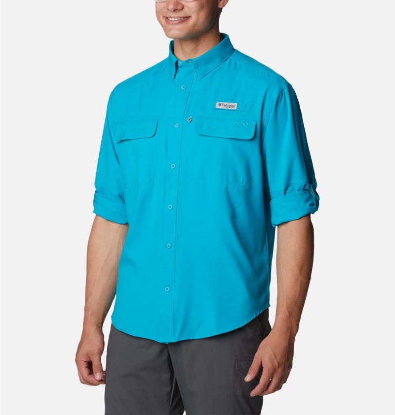 Columbia PFG Skiff Guide Woven Long Sleeve Men's Shirt Turquoise | NJBSXO-918