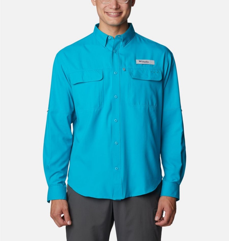 Columbia PFG Skiff Guide Woven Long Sleeve Men\'s Shirt Turquoise | NJBSXO-918