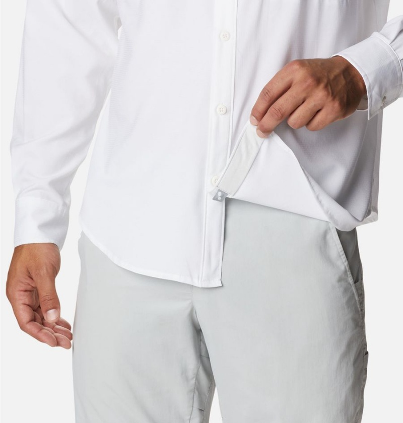 Columbia PFG Skiff Guide Woven Long Sleeve Men's Shirt White | THBQOR-842