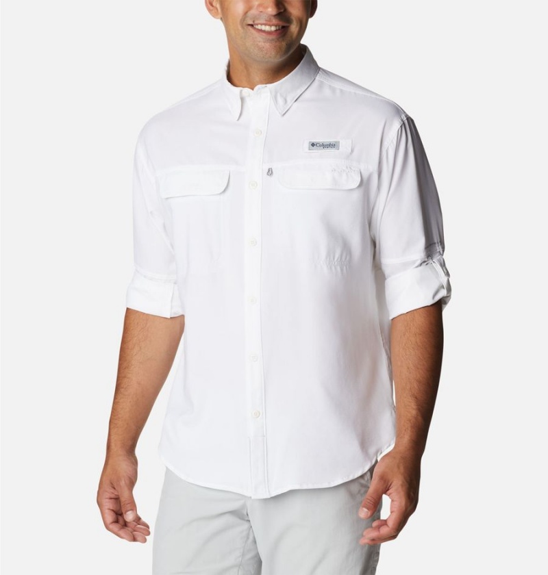 Columbia PFG Skiff Guide Woven Long Sleeve Men's Shirt White | THBQOR-842