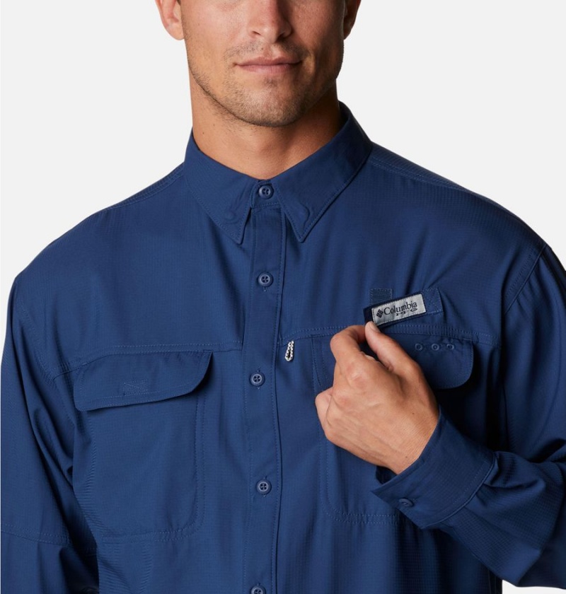 Columbia PFG Skiff Guide Woven Long Sleeve Men's Shirt Blue | WTQOJI-473