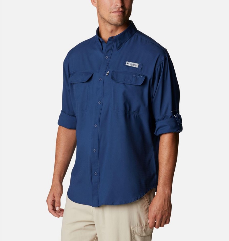 Columbia PFG Skiff Guide Woven Long Sleeve Men's Shirt Blue | WTQOJI-473