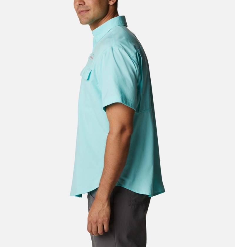 Columbia PFG Skiff Guide Woven Short Sleeve Men's Shirt Turquoise | HLFDJW-074