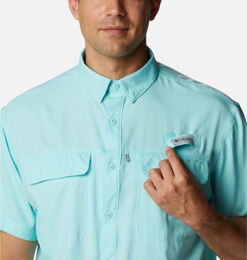 Columbia PFG Skiff Guide Woven Short Sleeve Men's Shirt Turquoise | HLFDJW-074