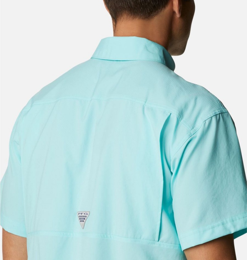 Columbia PFG Skiff Guide Woven Short Sleeve Men's Shirt Turquoise | HLFDJW-074