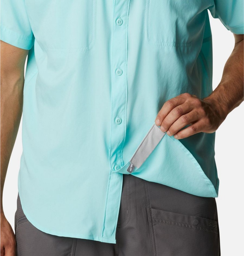 Columbia PFG Skiff Guide Woven Short Sleeve Men's Shirt Turquoise | HLFDJW-074
