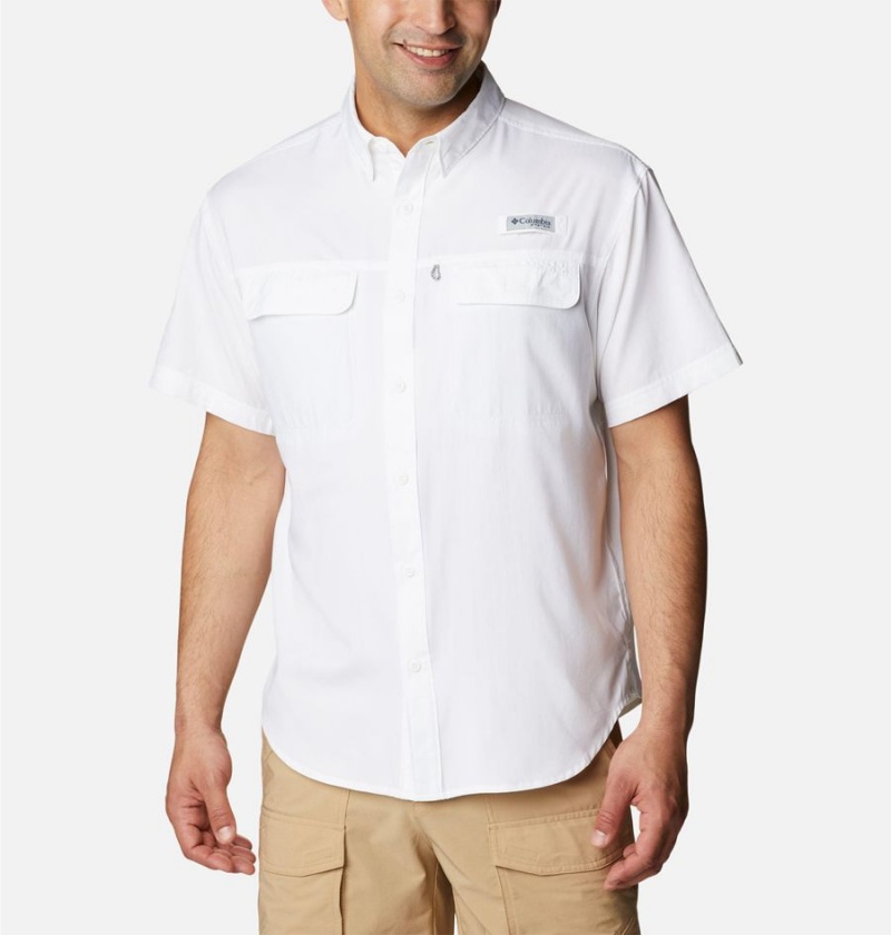 Columbia PFG Skiff Guide Woven Short Sleeve Men\'s Shirt White | VKAXCO-430