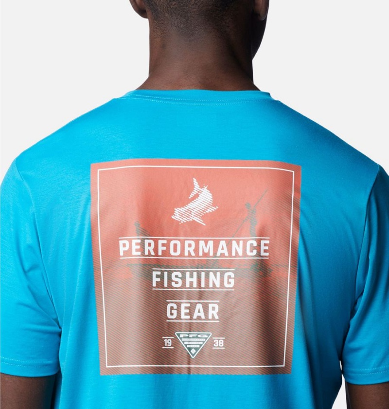 Columbia PFG Skiff Horizon Short Sleeve Tech Men's T-Shirt Turquoise | YNKAML-059