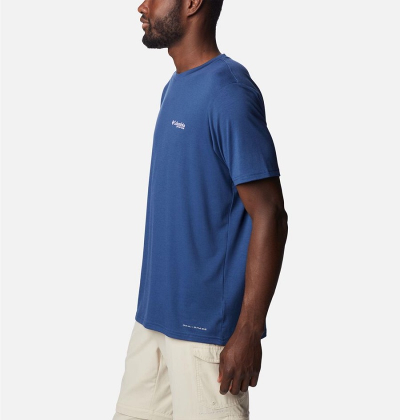 Columbia PFG Skiff Horizon Short Sleeve Tech Men's T-Shirt Blue | PGZUBJ-254
