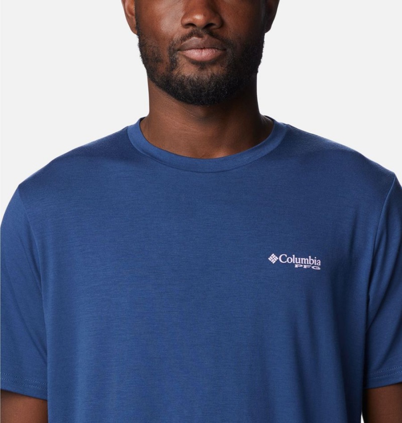 Columbia PFG Skiff Horizon Short Sleeve Tech Men's T-Shirt Blue | PGZUBJ-254