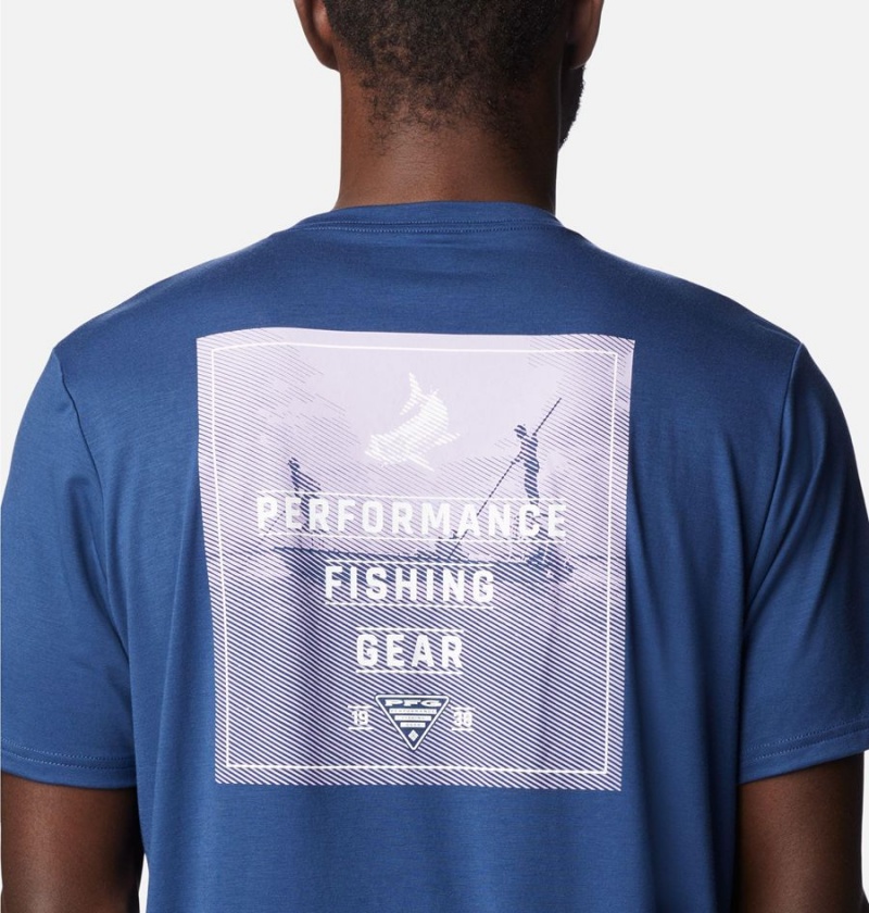 Columbia PFG Skiff Horizon Short Sleeve Tech Men's T-Shirt Blue | PGZUBJ-254