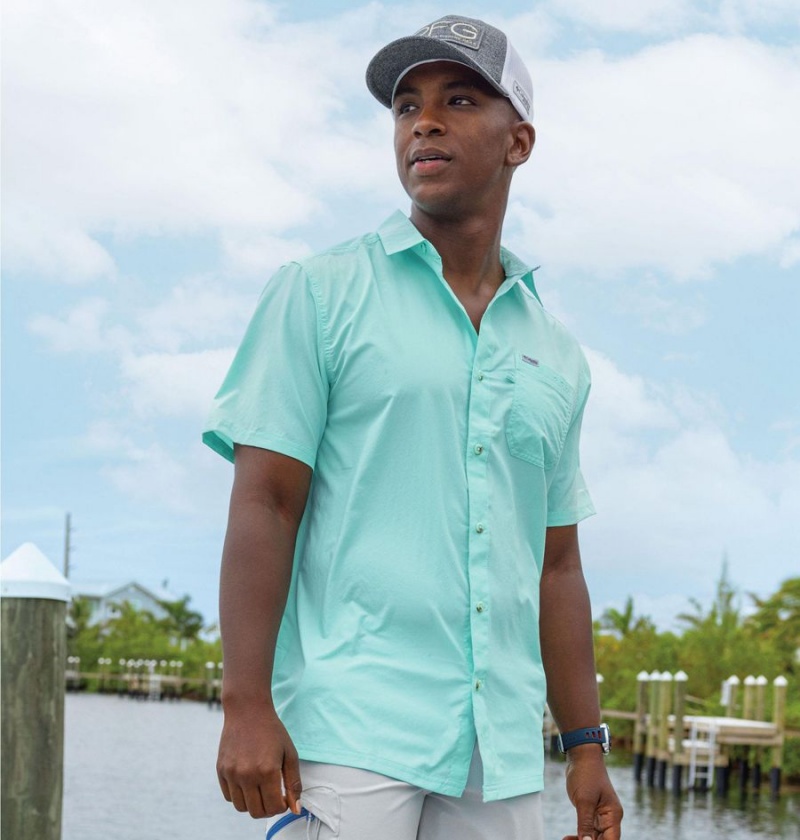 Columbia PFG Slack Tide Camp Men's Shirt Turquoise | VMCKUZ-968