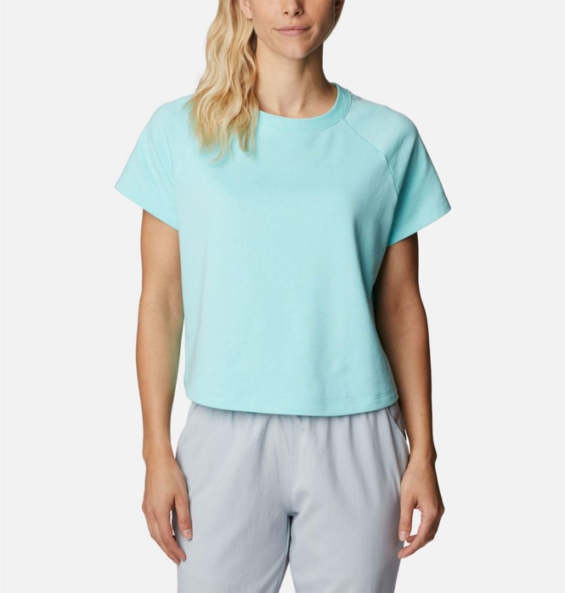 Columbia PFG Slack Water French Terry Women\'s T-Shirt Blue | NEYUQO-296