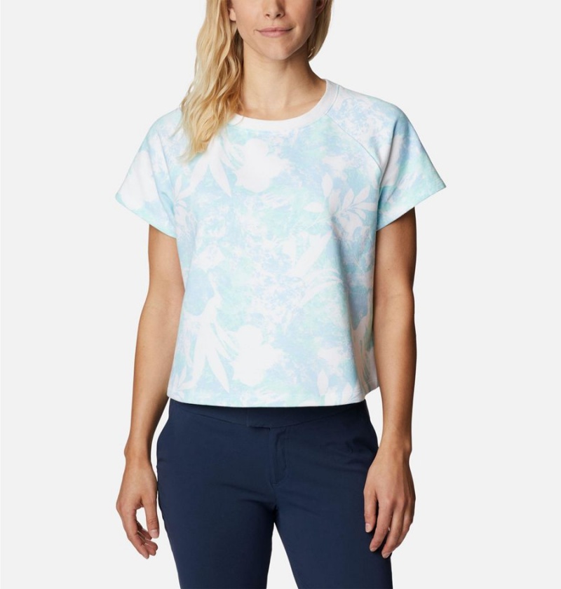 Columbia PFG Slack Water French Terry Women\'s T-Shirt Blue | OQDMXJ-918
