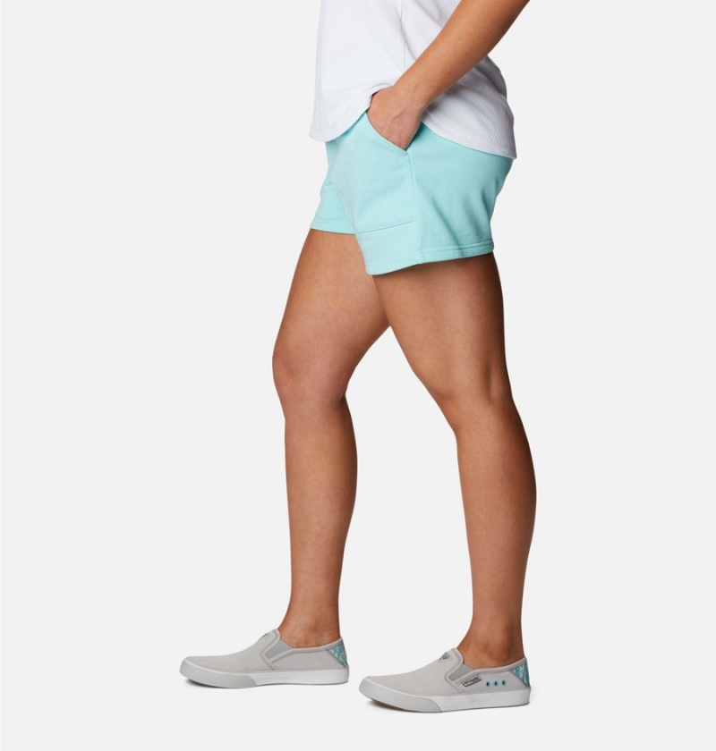 Columbia PFG Slack Water French Terry Women's Shorts Turquoise | ODKHSA-503