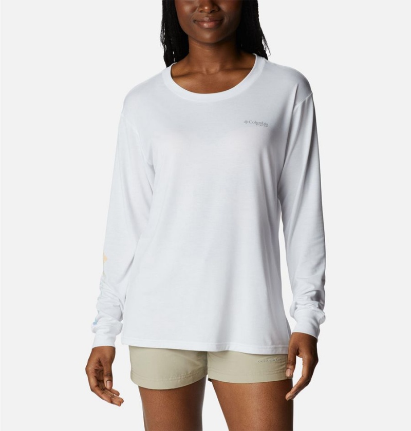 Columbia PFG Slack Water Graphic Long Sleeve Women's T-Shirt White | XUYTBA-530
