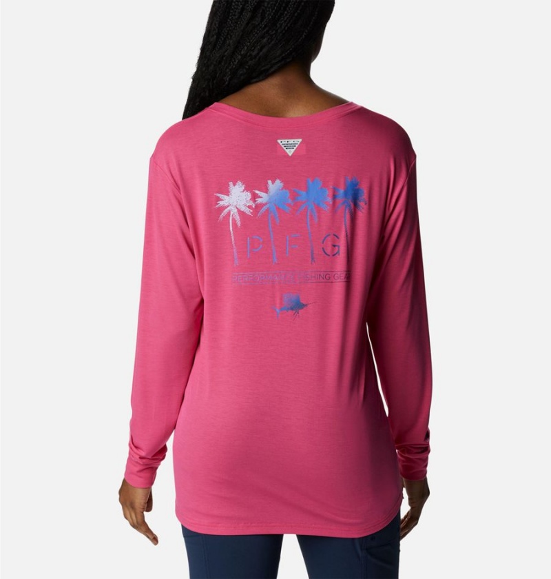 Columbia PFG Slack Water Graphic Long Sleeve Women\'s T-Shirt Pink | VYTSFE-579