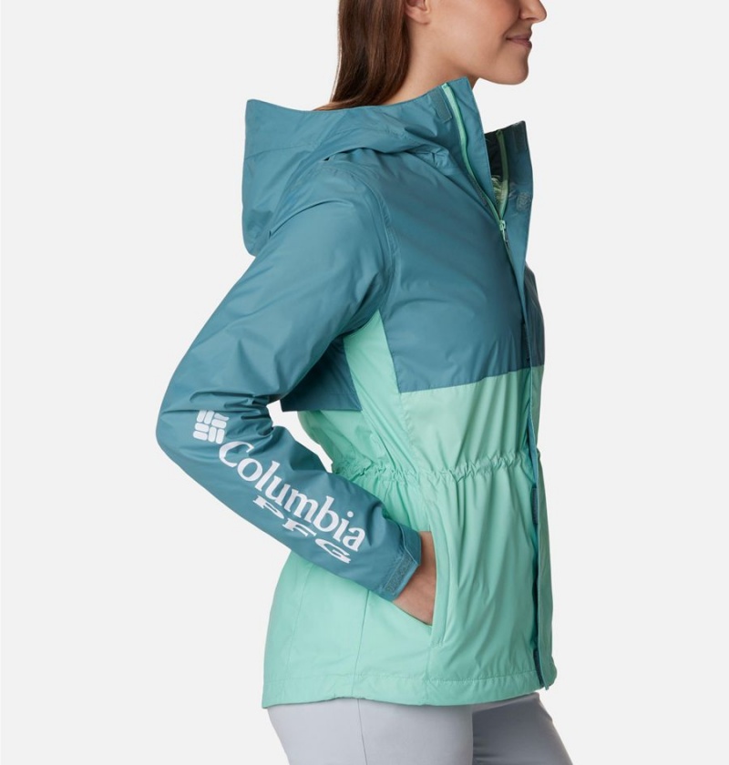 Columbia PFG Storm Women's Rain Jacket Turquoise | BVIUQR-478