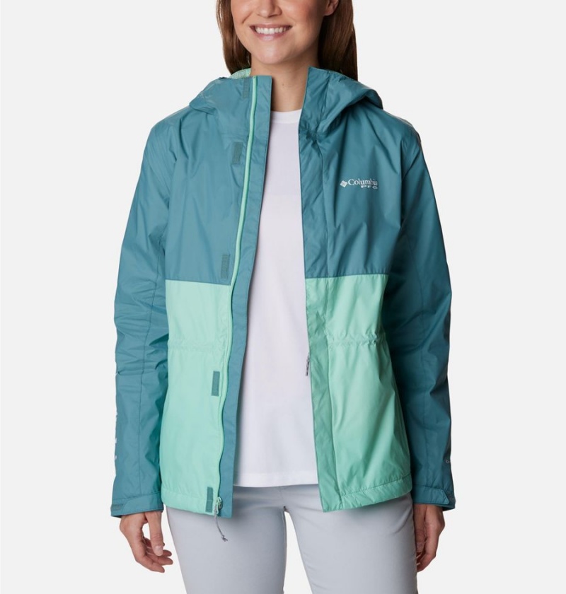Columbia PFG Storm Women's Rain Jacket Turquoise | BVIUQR-478