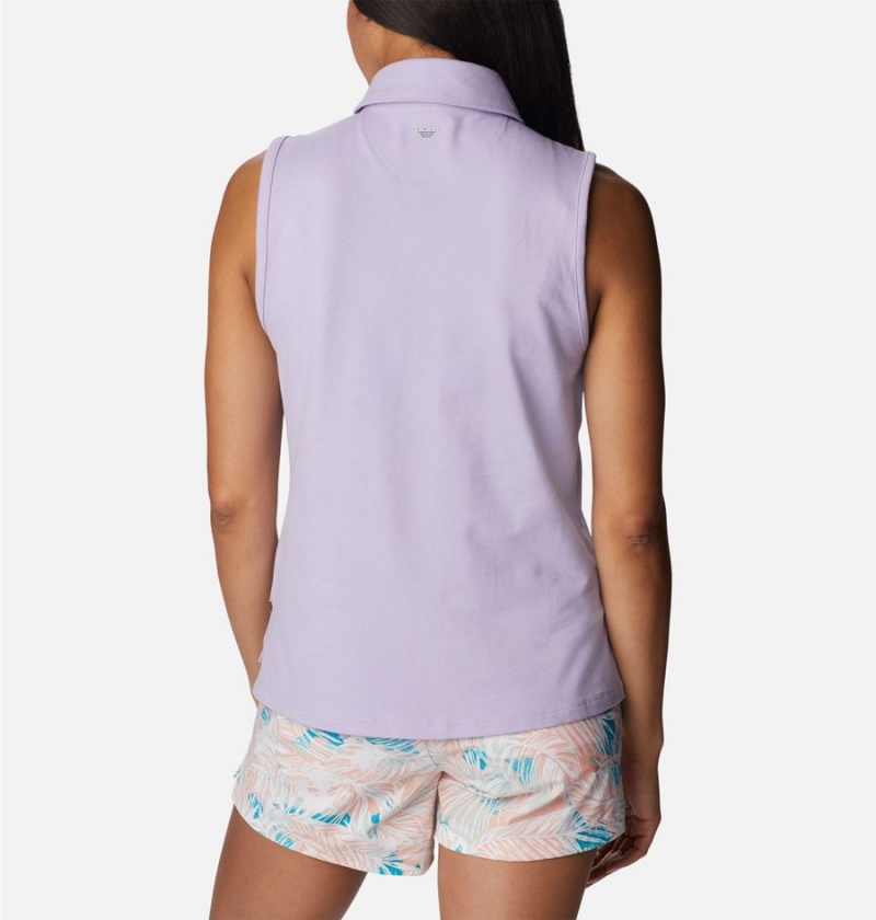 Columbia PFG Sun Drifter Sleeveless Polo Women's Tank Top Purple | QJTNMI-493
