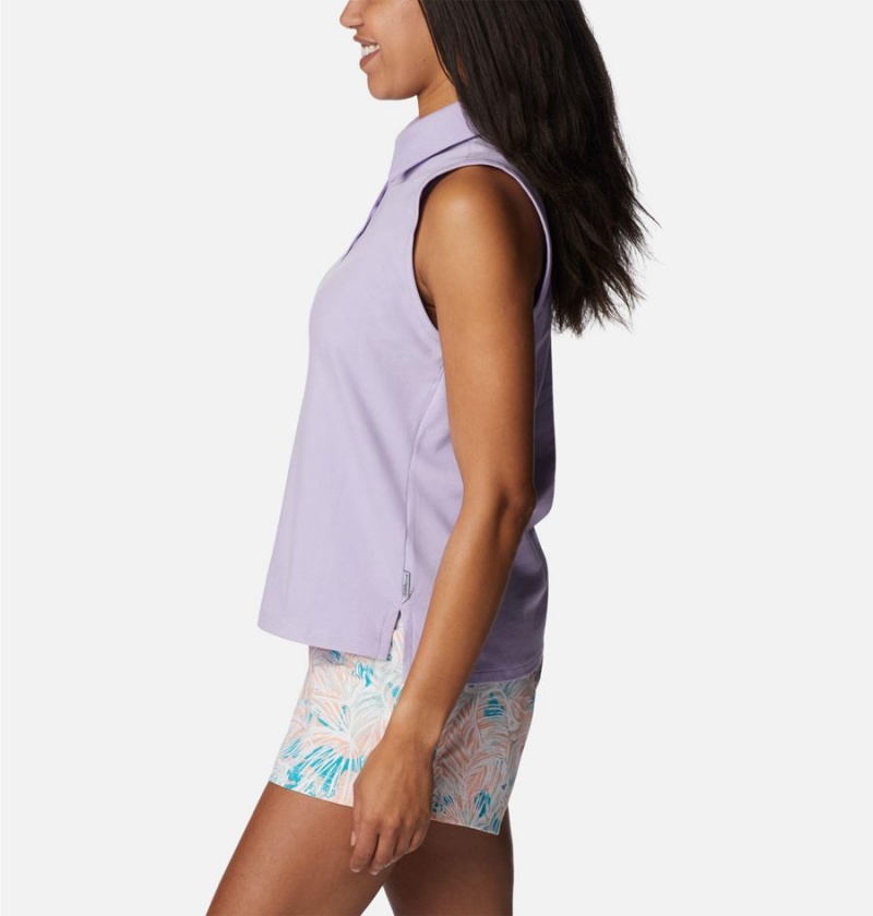 Columbia PFG Sun Drifter Sleeveless Polo Women's Tank Top Purple | QJTNMI-493