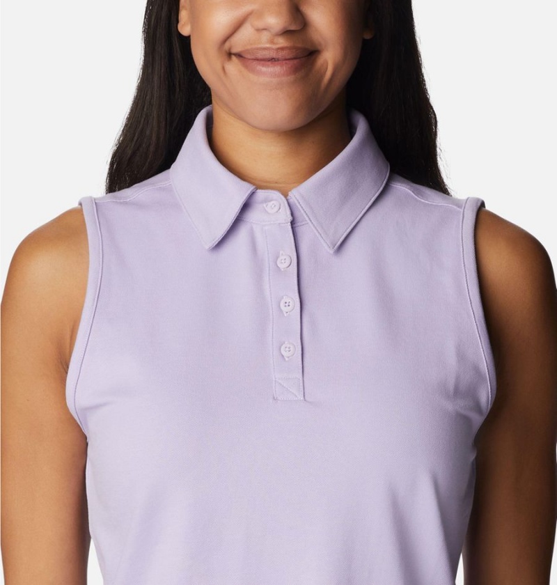 Columbia PFG Sun Drifter Sleeveless Polo Women's Tank Top Purple | QJTNMI-493
