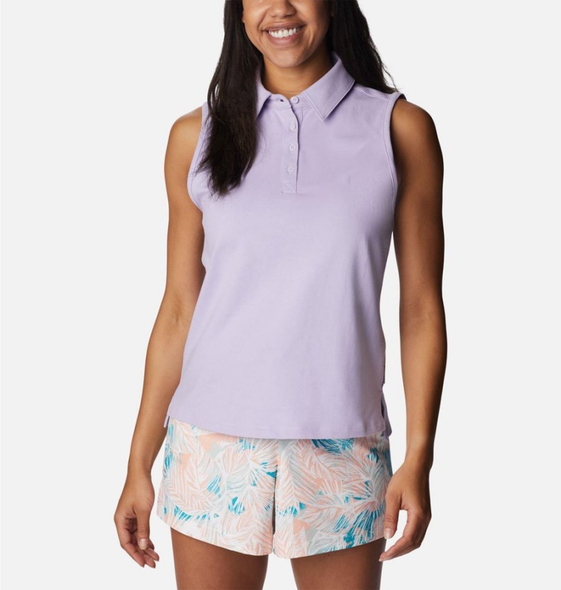 Columbia PFG Sun Drifter Sleeveless Polo Women\'s Tank Top Purple | QJTNMI-493