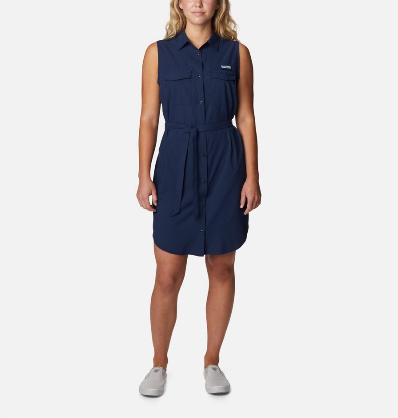 Columbia PFG Sun Drifter Woven II Women\'s Dress Navy | TVGPBA-013