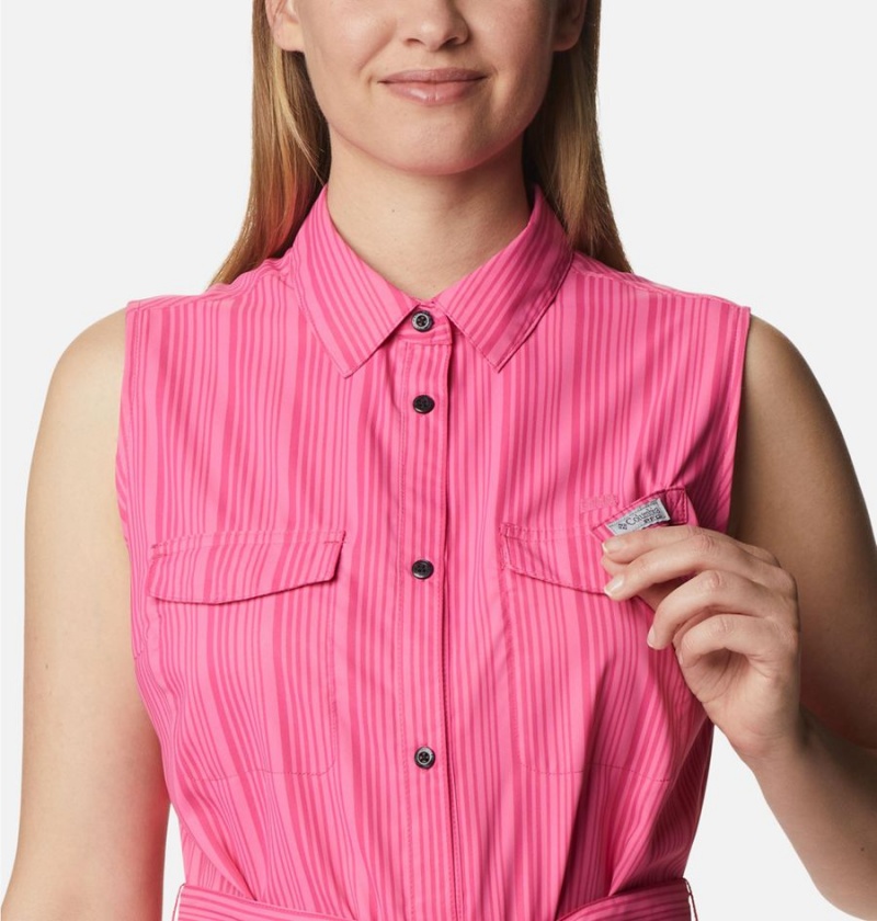 Columbia PFG Sun Drifter Woven II Women's Dress Pink | TULVMI-045