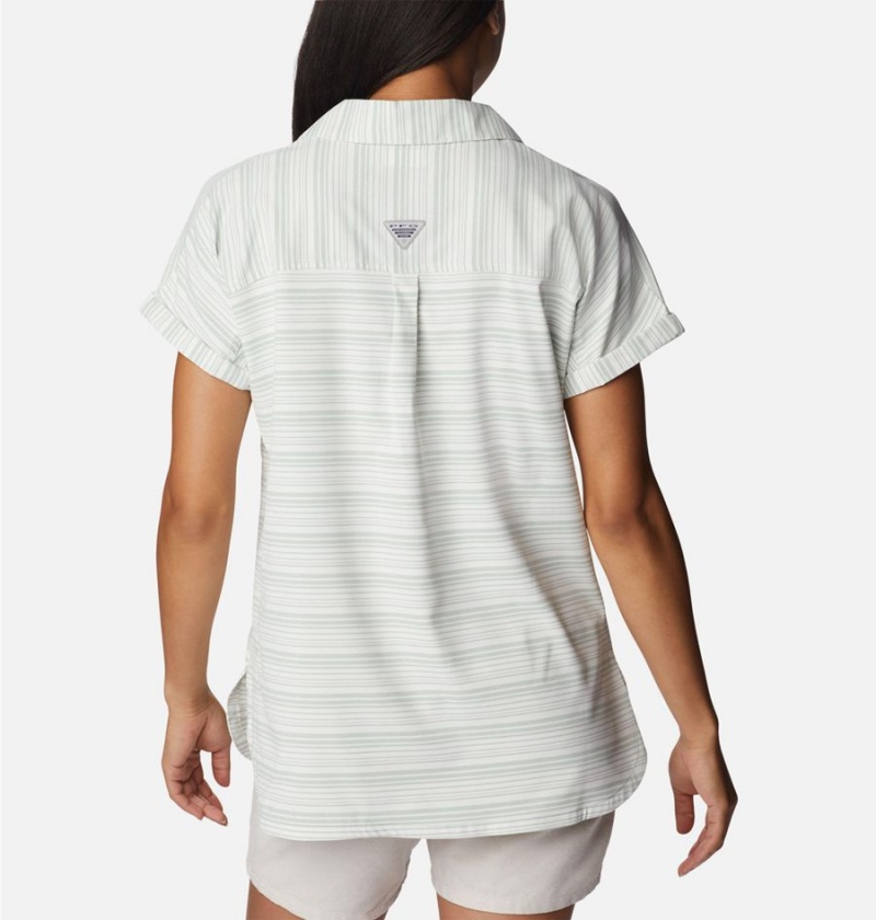 Columbia PFG Sun Drifter Woven Short Sleeve Women's Shirt Green | QPNVTC-740