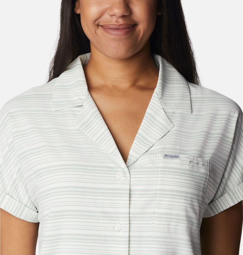 Columbia PFG Sun Drifter Woven Short Sleeve Women's Shirt Green | QPNVTC-740