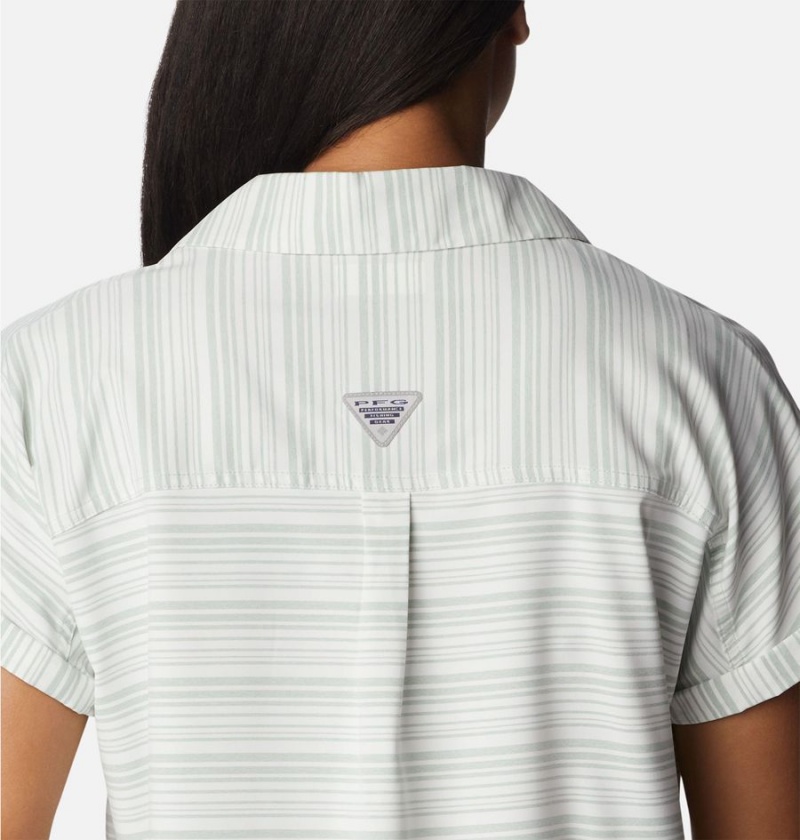 Columbia PFG Sun Drifter Woven Short Sleeve Women's Shirt Green | QPNVTC-740