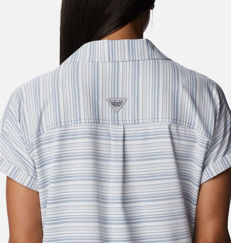 Columbia PFG Sun Drifter Woven Short Sleeve Women's Shirt Blue | EKCNFR-214