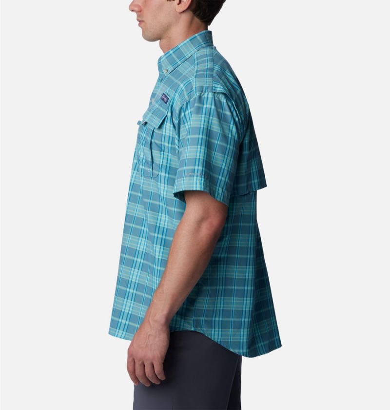 Columbia PFG Super Bahama Short Sleeve Men's Shirt Blue | JEFULH-405