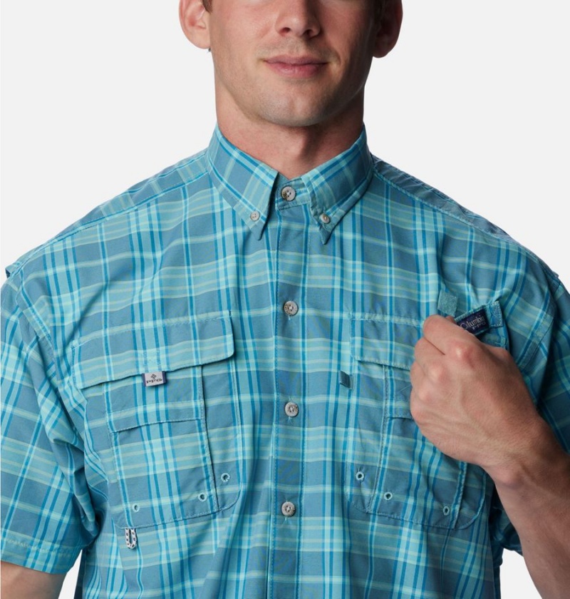 Columbia PFG Super Bahama Short Sleeve Men's Shirt Blue | JEFULH-405