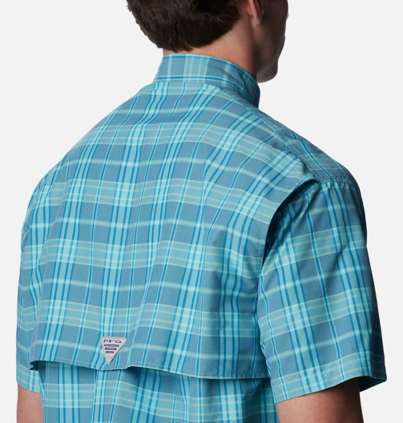 Columbia PFG Super Bahama Short Sleeve Men's Shirt Blue | JEFULH-405