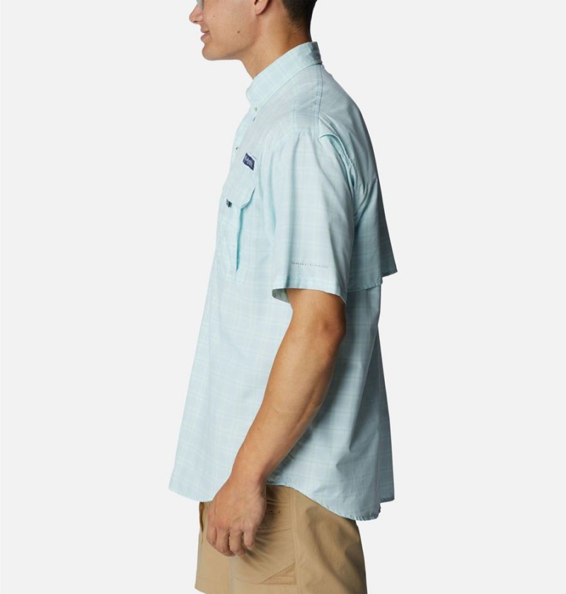 Columbia PFG Super Bahama Short Sleeve Men's Shirt Blue | ZQHFLW-152
