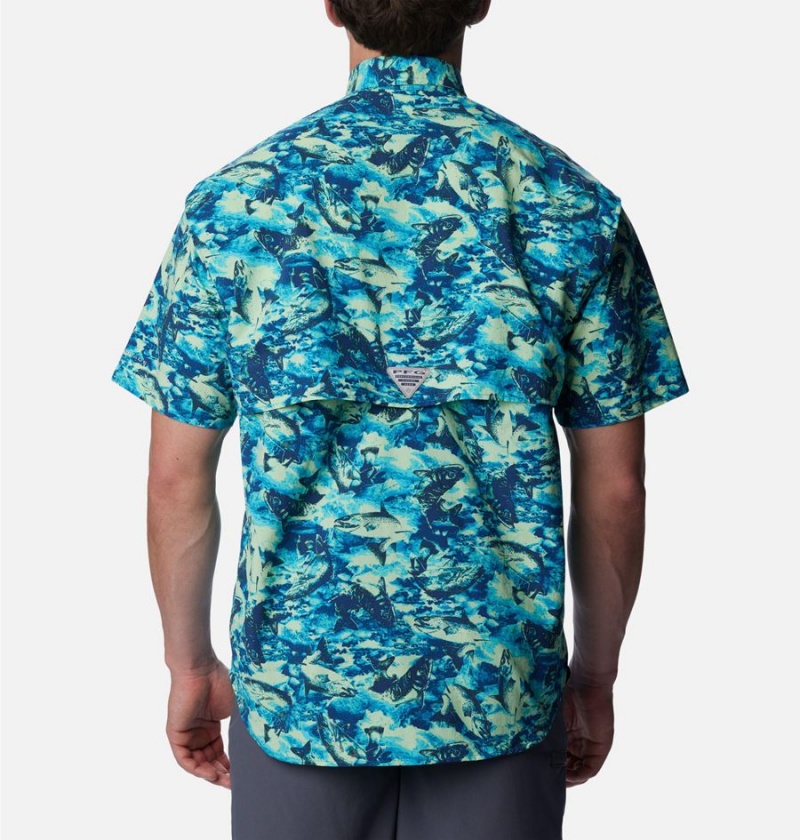 Columbia PFG Super Bahama Short Sleeve Men's Shirt Blue | WQTYDM-928