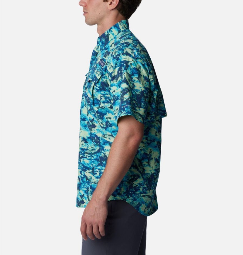 Columbia PFG Super Bahama Short Sleeve Men's Shirt Blue | WQTYDM-928