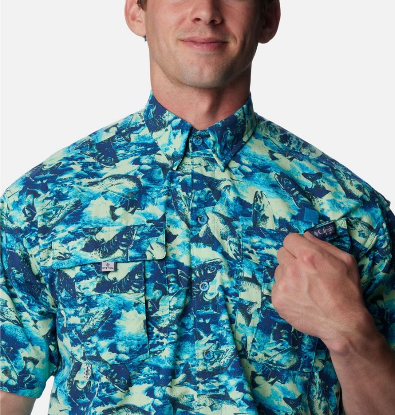 Columbia PFG Super Bahama Short Sleeve Men's Shirt Blue | WQTYDM-928