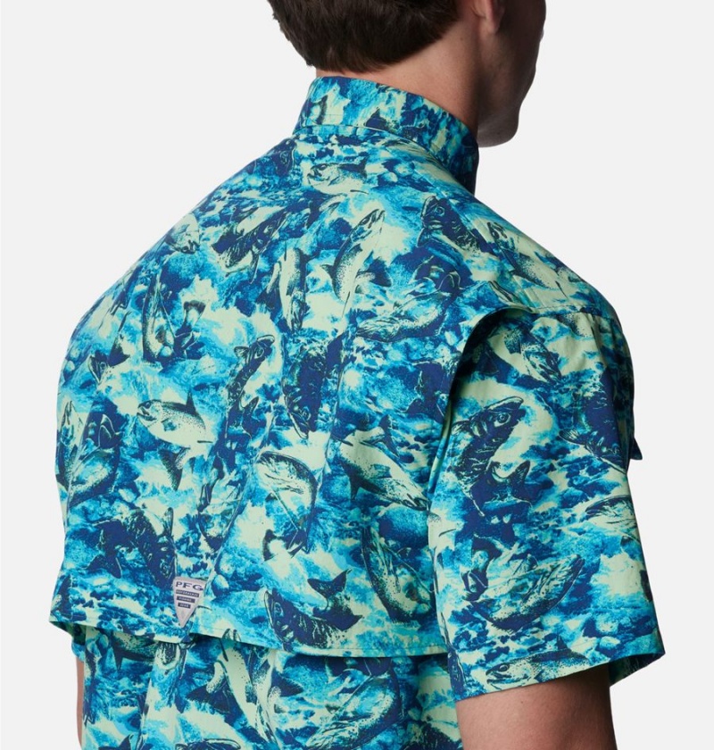 Columbia PFG Super Bahama Short Sleeve Men's Shirt Blue | WQTYDM-928