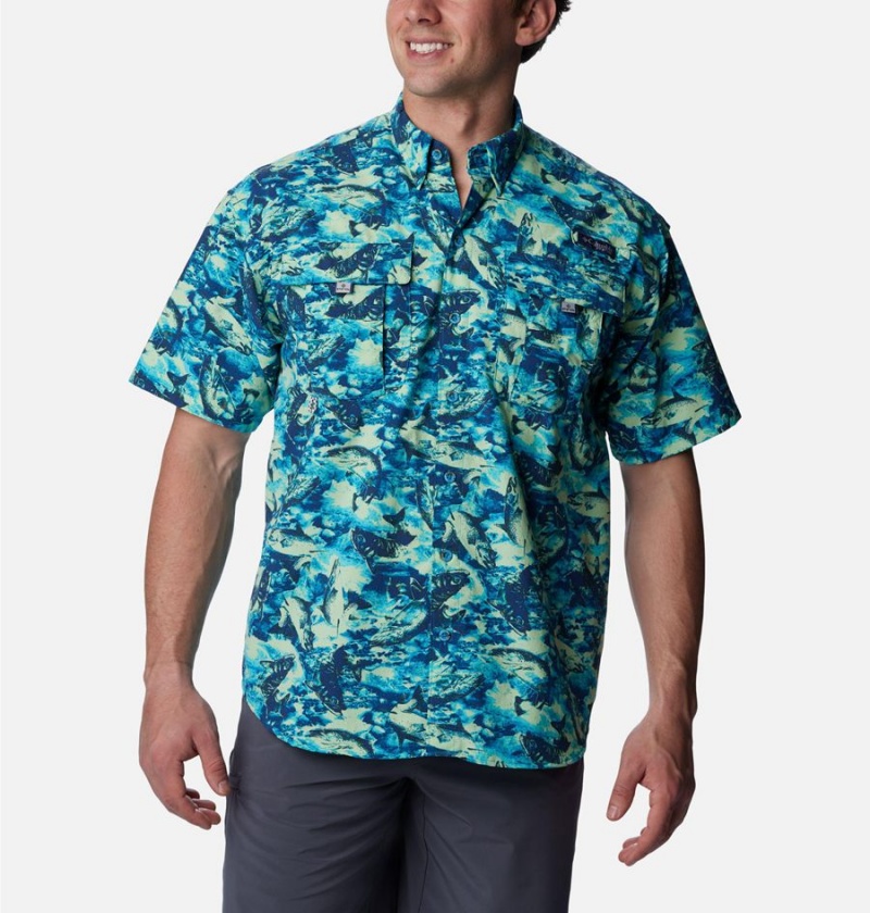 Columbia PFG Super Bahama Short Sleeve Men\'s Shirt Blue | WQTYDM-928