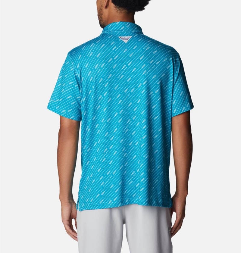 Columbia PFG Super Slack Tide Stretch Men's Polo Shirt Turquoise | NOZIMH-658