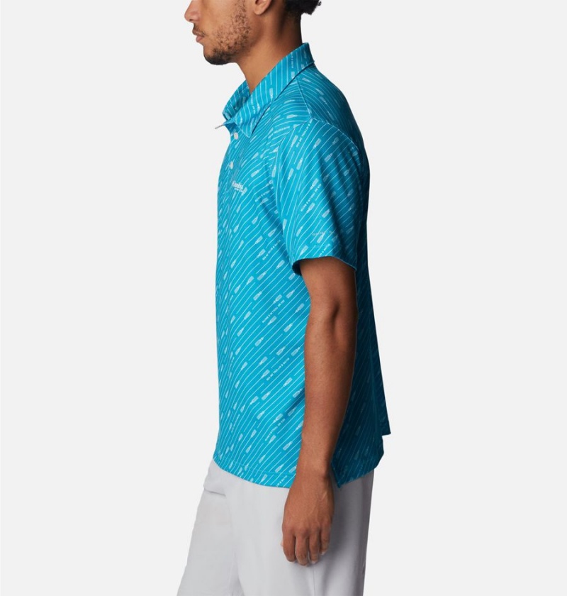 Columbia PFG Super Slack Tide Stretch Men's Polo Shirt Turquoise | NOZIMH-658