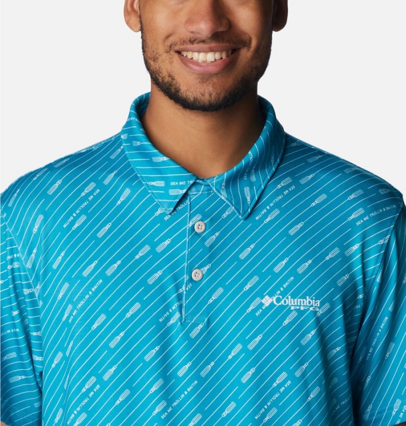 Columbia PFG Super Slack Tide Stretch Men's Polo Shirt Turquoise | NOZIMH-658