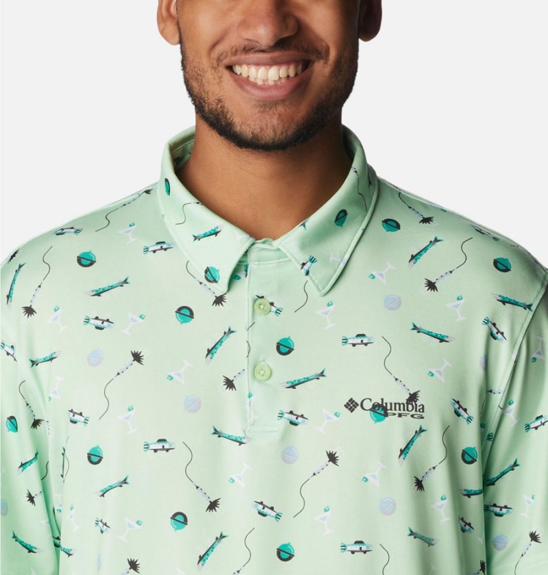 Columbia PFG Super Slack Tide Stretch Men's Polo Shirt Green | DTCEHJ-540